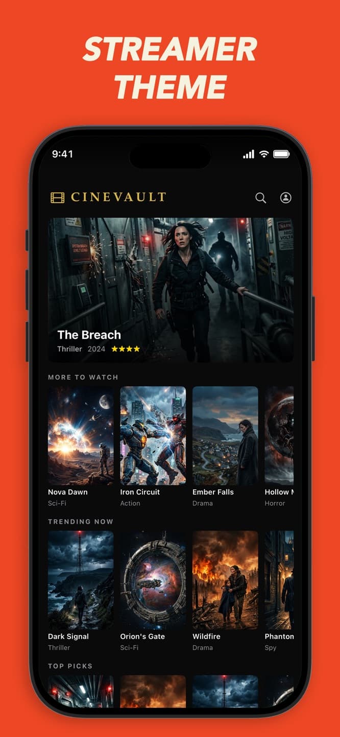 Prefx App Store screenshot showing a streaming interface digital prop